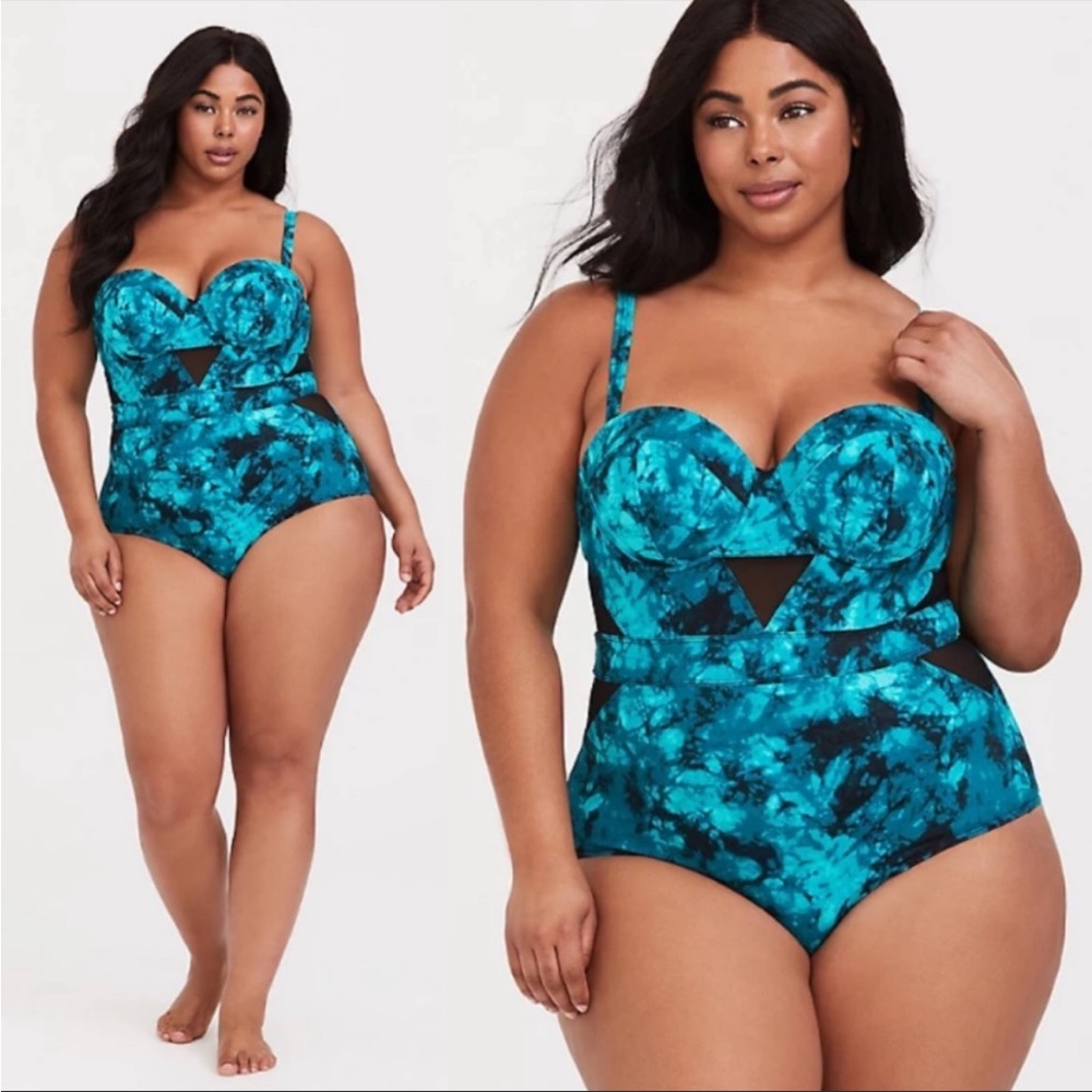Torrid teal and black tie dye one piece swimsuit 4X 26 plus size - Picture 3 of 8